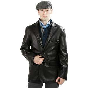   Face Mens New 2 Button Black Lambskin Leather Blazer Jacket Sport Coat
