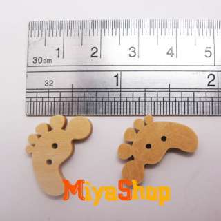 100 Pcs Feet Wood Buttons Colorful Kids Custom Made Sewing Craft
