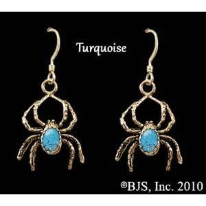 com Spider Earrings with Gem, 14k Yellow Gold, Turquoise set gemstone 