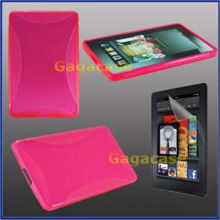 Pink  Kindle Fire TPU Gel Case Skin Cover + Anti Galre Screen 