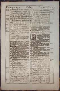1613 King James Folio Black Letter Bible Leaf/RARE/PSALMS 51/KING 