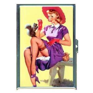 PIN UP GIRL FEEDING SQUIRREL ID CREDIT CARD WALLET CIGARETTE CASE 