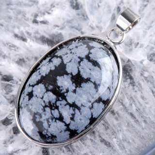 1P Snowflake Obsidian Gemstone Oval Bead Charm Pendant  