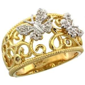 10k Gold Butterfly & Swirls Diamond Ring w/ 0.11 Carat Brilliant Cut 