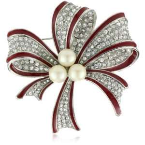  Carolee Precious Pins Silver Tone Red Color Crystal Bow 