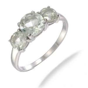  2.25 CT 3 Stone Green Amethyst Ring In Sterling Silver In 