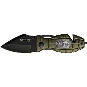  505RG Grenade Rescue Linerlock Knife with Grenade Shaped OD Green 