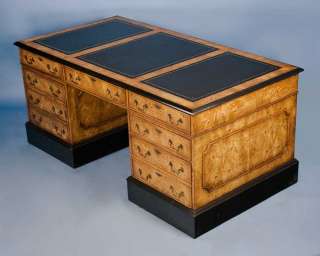 English Antique Style Art Deco Maple Partners Desk  