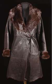   Brown Ladies Womans Real Toscana Merino Sheepskin Leather Jacket Coat