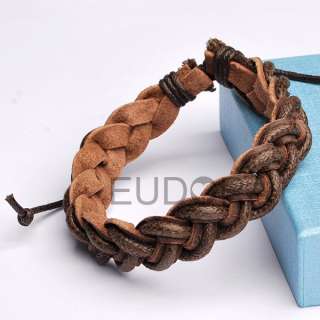   Hemp Leather Braided Wristband adjustable cuff wrap Bracelet  