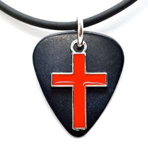 com Guitar Pick Necklace with Enamel Cross Charm on Black Guitar Pick 