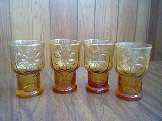 VINTAGE LIBBY LIBBEY AMBER GLASS COUNTRY GARDEN 4   5 oz JUICE GLASSES 