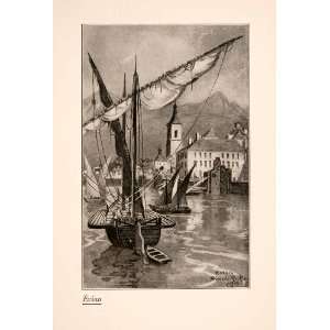 1929 PrintBlanche McManus Evian France Sailing Ships Waterway Spa 