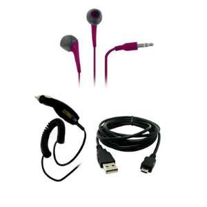  HTC Rhyme 3.5mm Stereo Earbud Headphones (Hot Pink) + Car Charger 