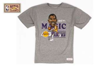 LOS ANGELES LAKERS Magic Johnson L NBA Gray Caricature T Shirt  
