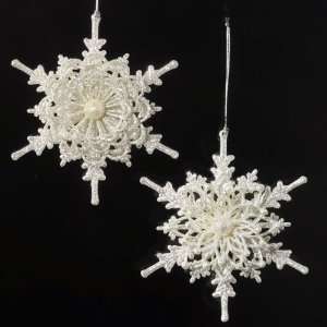   Set of 2 Silver Glitter Snowflake Christmas Ornaments