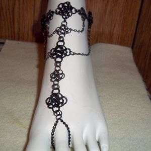 Black Celtic Rose Chainmail Barefoot Sandal Slave Anklet Goth Punk EMO 