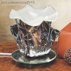 Black All Glass Marble Grain Tulip Shape Electric Oil Warmer with 