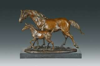 Bronze Horse And Baby Statue With Marble Base  