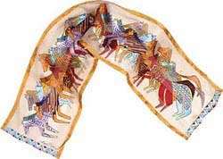 Native Horses Ivory Silk Scarf with Sequins by Laurel 