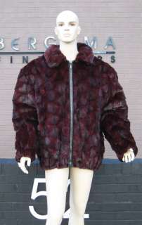 55523 New Mens Red Burgundy Mink Fur Bomber Jacket Parka Stroller Coat 