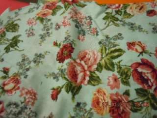BURGUNDY YELLOW TAN WHITE ROSES On LIGHT TEAL Fabric Remnant  