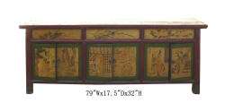 Mongolian Antique Hand Paint Long Buffet Table Cabinet WK2213  