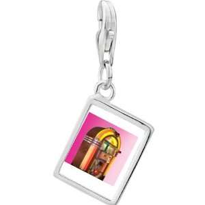   925 Sterling Silver Rock n Roll Jukebox Photo Rectangle Frame Charm