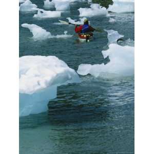  Man Sea Kayaking Around Bits of Icebergs in Prince William 