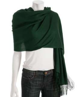 Kashmere hunter green cashmere Bassica fringe wrap scarf