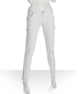 SL8 white stretch cotton skinny cargo ankle zip jeans   up to 