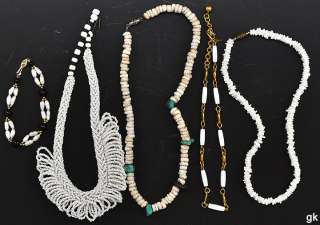 Pc White Beaded Costume Jewelry Necklaces & Bracelet Trifari  