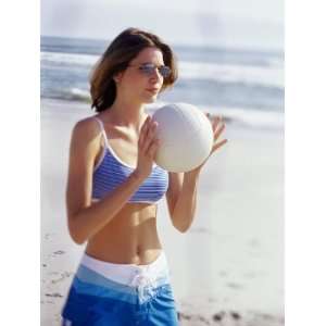  Young Woman Holding a Volleyball Giclee Poster Print