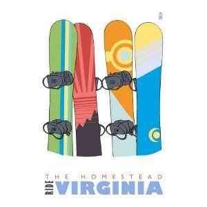 The Homestead, Virginia, Snowboards in the Snow Giclee Poster Print 