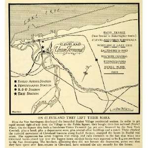 1934 Print Cleveland Ohio Map Van Sweringen Shaker Village Lake Erie 
