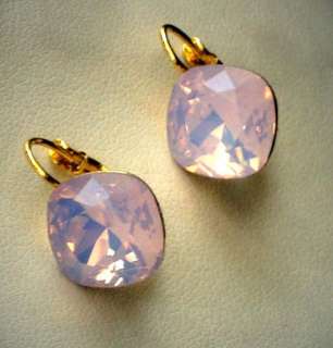 Swarovski Rose water opal square stone earrings  