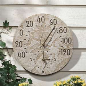 Limestone Fossil Sumac Outdoor Thermometer Clock  