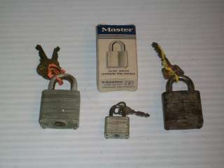 Vintage Lot of 3 Master Lock Padlocks With Original Keys All Working 