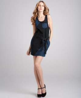 Marc by Marc Jacobs black and blue stretch denim patchwork tank dress