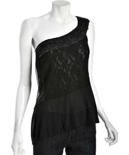 Free People charcoal floral lace Mermaid one shoulder top