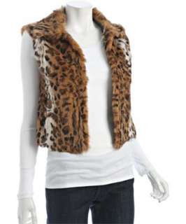 Adrienne Landau brown leopard print rabbit fur vest   up to 70 