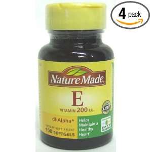 Pack of 4) Nature Made Vitamin E 200IU, 100 Softgels, Helps maintain 