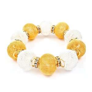   Wives Black Crystal Bead Mesh Ball Bracelet   White and Gold Jewelry