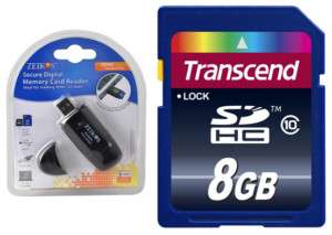 Transcend 8 GB Class 10 SD SDHC + Memory Card Reader  