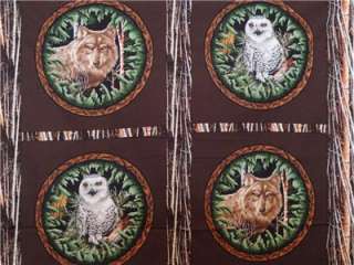 New Wolf Owl Trees Bird Forest Pillow Panel Fabric BTY  