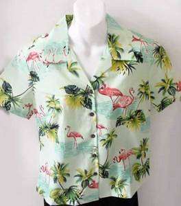 Pink Flamingo Aloha Blouse Shirt Women Mint Grn NEW  
