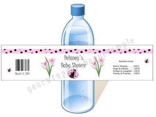 PINK LADYBUG POLKA DOTS Water Bottle Labels WATERPROOF  