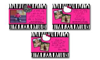 Pink Zebra Print Hello Kitty Birthday Party Invitation  