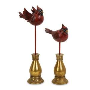  Set of 2 Cardinal Bird Table Top Accents with Gold Bases 