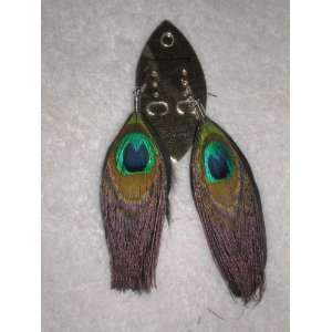  4 Natural Peacock & Black Feather Earrings w/ Rhodium 